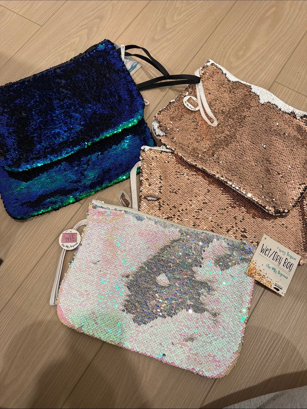 Sequin Reversible Pouch - Iridescent, Rose Gold & Teal beach cases